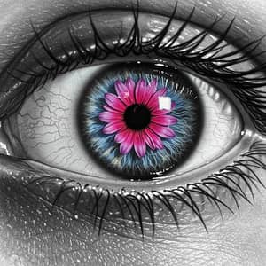 Hyper Realistic Charcoal Eye Drawing with Color Flower