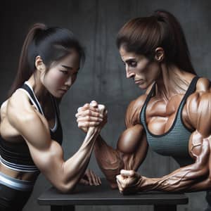 Intense Arm Wrestling Match: Asian vs Caucasian Women