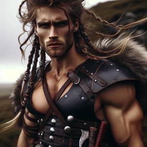 Musclebound Scandinavian Viking Warrior with Intricate Braids