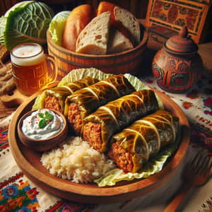 Traditional Romanian Sarmale Dish with Pickled Cabbage and Meat