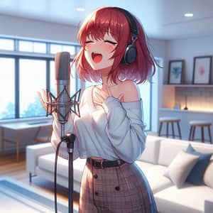 Passionate Anime Girl Singing in Comfortable Room | ANIMEXYZ