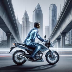 Middle-Aged Indian Man Riding 125 Bike in Urban Landscape