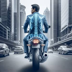 Middle-aged Indian Man Riding 125cc Motorcycle in City | X-ray Back View