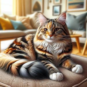 Detailed Digital Illustration of a Relaxed Cat on Plush Cushion