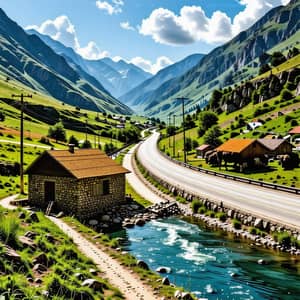 Mountain Valley River Highway Paths Houses Stone Wall Sakli in Derbent