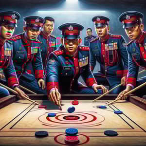 Hyper-realistic Carrom Game Painting in Vibrant Colors