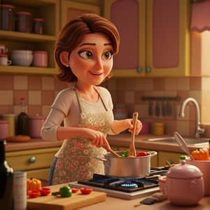 3D Pixar Style Cooking with a 50-Year-Old Woman