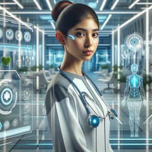 Futuristic South Asian Female Nurse | Advanced Medical Tools