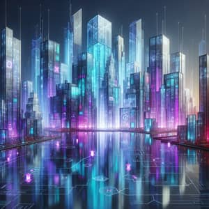 Futuristic Holographic Skyscrapers in Blue and Purple