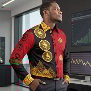 Stylish Man in Red, Black & Gold Financial Shirt