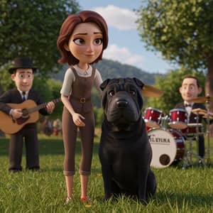 Pixar-Style Animation of Woman and Shar Pei Dog