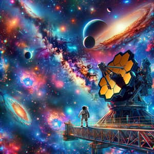 Vibrant Outer Space with Webb Telescope and Astronaut