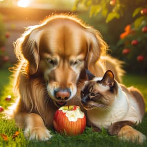 Dog and Cat Share an Apple: A Heartwarming Scene