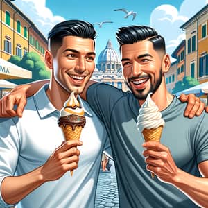 Messi and Ronaldo Enjoying Ice Cream in Rome