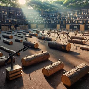 Outdoor Training Field with Log Targets for Practice