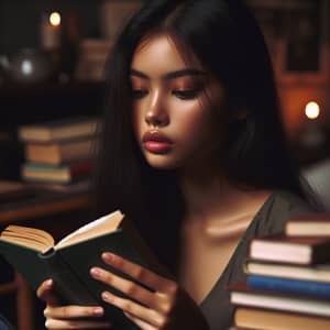 Engrossed South Asian Girl Reading Book in Tranquil Room