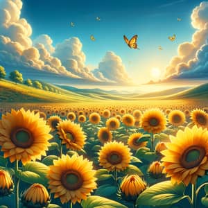 Serene Landscape with Golden Sunflowers | Beautiful Summer Scene