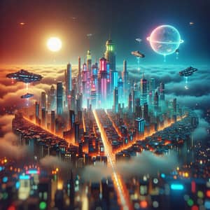 Vibrant Floating Cityscape: A Surrealistic Dreamlike Environment