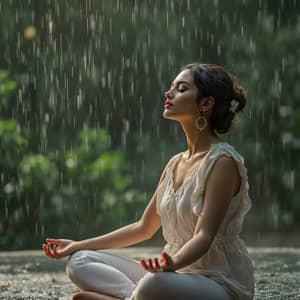 Pretty Woman Meditating in the Rain - Serenity & Peace