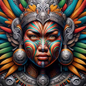 Powerful Māori Female Warrior Art | Vibrant Colors & Bold Contrasts