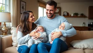 Happy Family with Twin Babies - Cozy Home Scene