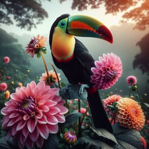 Beautiful Toucan on Dahlia Plant