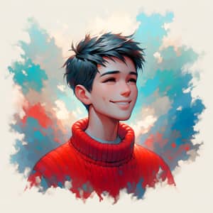 Sayem: Smiling in a Vibrant Red Sweater