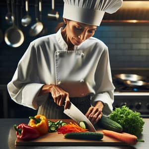 Expert Chef Skillfully Chopping Fresh Vegetables