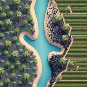 Vast Gardens with Palm Trees and Damaged Rivers