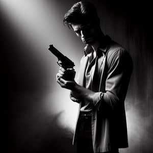 Confident Caucasian Male with Firearm | Classic Film Noir Vibe