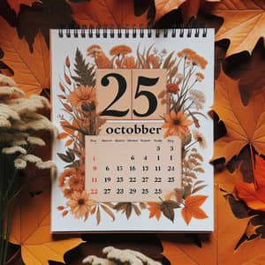 October 25 Calendar with Autumn Foliage Background