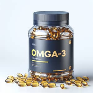 Omega-3 Health Supplement Capsules in Clear Container