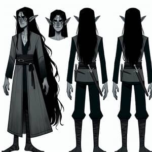 Dark Elf Woman with Long Black Hair and Green Eyes