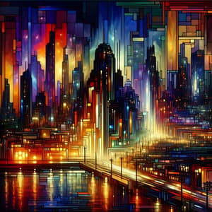 Futuristic City Night Scene | Intense Colors, Luminescent Reflections