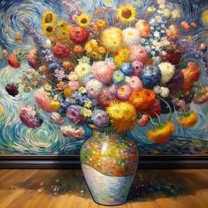 Beautiful Flower Bouquet in Van Gogh Inspired Vase