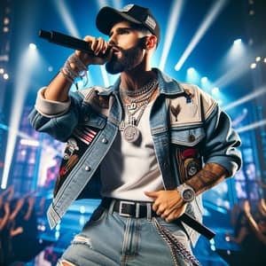 Passionate Male Reggaeton Artist on Stage | Trendy Urban Fashion