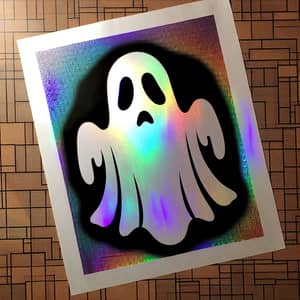 Black and White Ghost Stencil with Holographic Interior