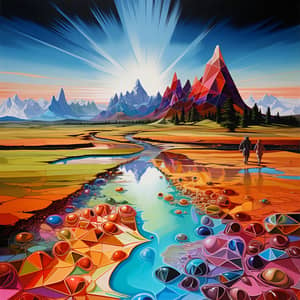 Surreal Liquid Geometry in a Colorful Landscape