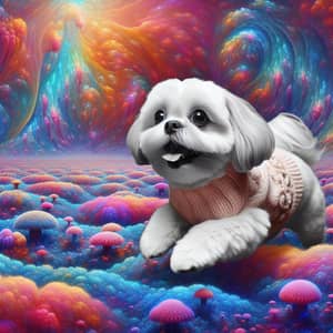 Happy White Shih Tzu Dog in Enchanted Field - Playful Scene