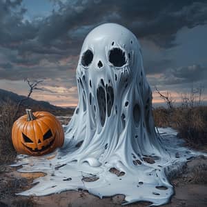 Surreal Halloween Ghost and Jack-O'-Lantern Art