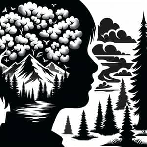 Nature Scene Stencil Art: Boy's Face Silhouette