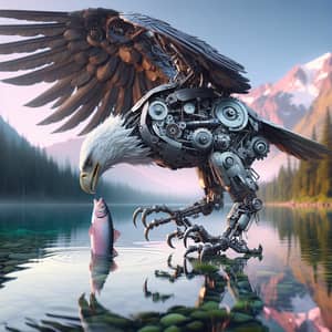 Mechanized Eagle Catches Fish in Stunning Lake Scene