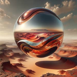 Liquid Metal Object Reflecting Martian Desert: Surreal Beauty