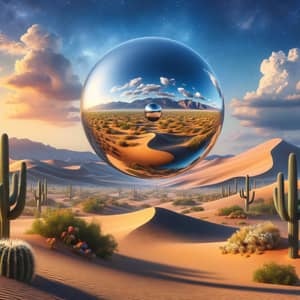 Surreal Metal Object Reflecting Desert & Landscape