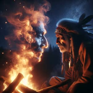 Native American Shaman Staring into Campfire | Warriors Faces in Smoke