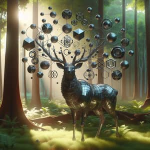 Majestic Deer with Metallic Geometric Shapes | Surreal Forest Art