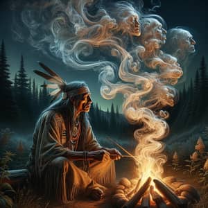 Native American Shaman Contemplating Campfire | Shamanism