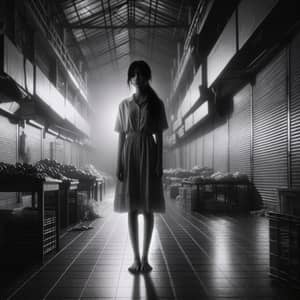 Eerie Midnight Scene: South Asian Girl Alone at Empty Shop