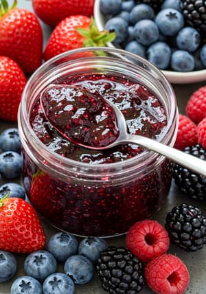 Colorful Jam Jar with Various Fruits