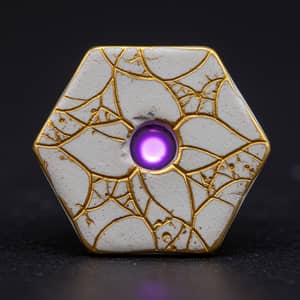 Elegant Hexagonal White Ceramic Pin with Gold Lines